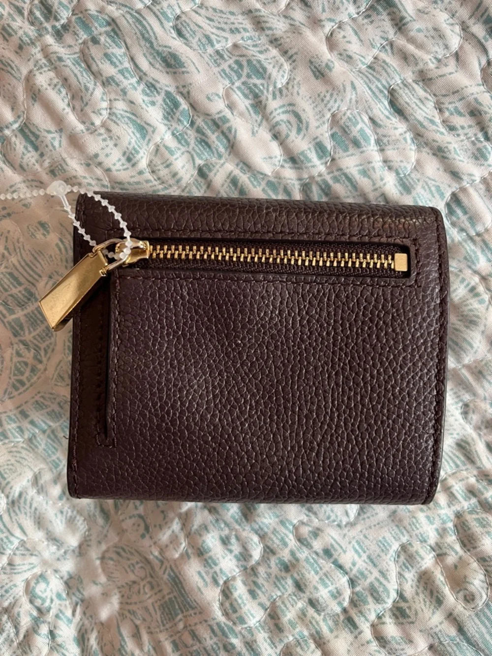 Michael Kors Pebbled Envelope Wallet in Dark Brown / Plum with Gold MK Hardware